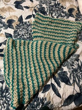 Crocheted Scarf in Teal and Cream